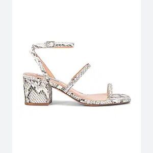 Snake-Print Block Heel Sandal - White